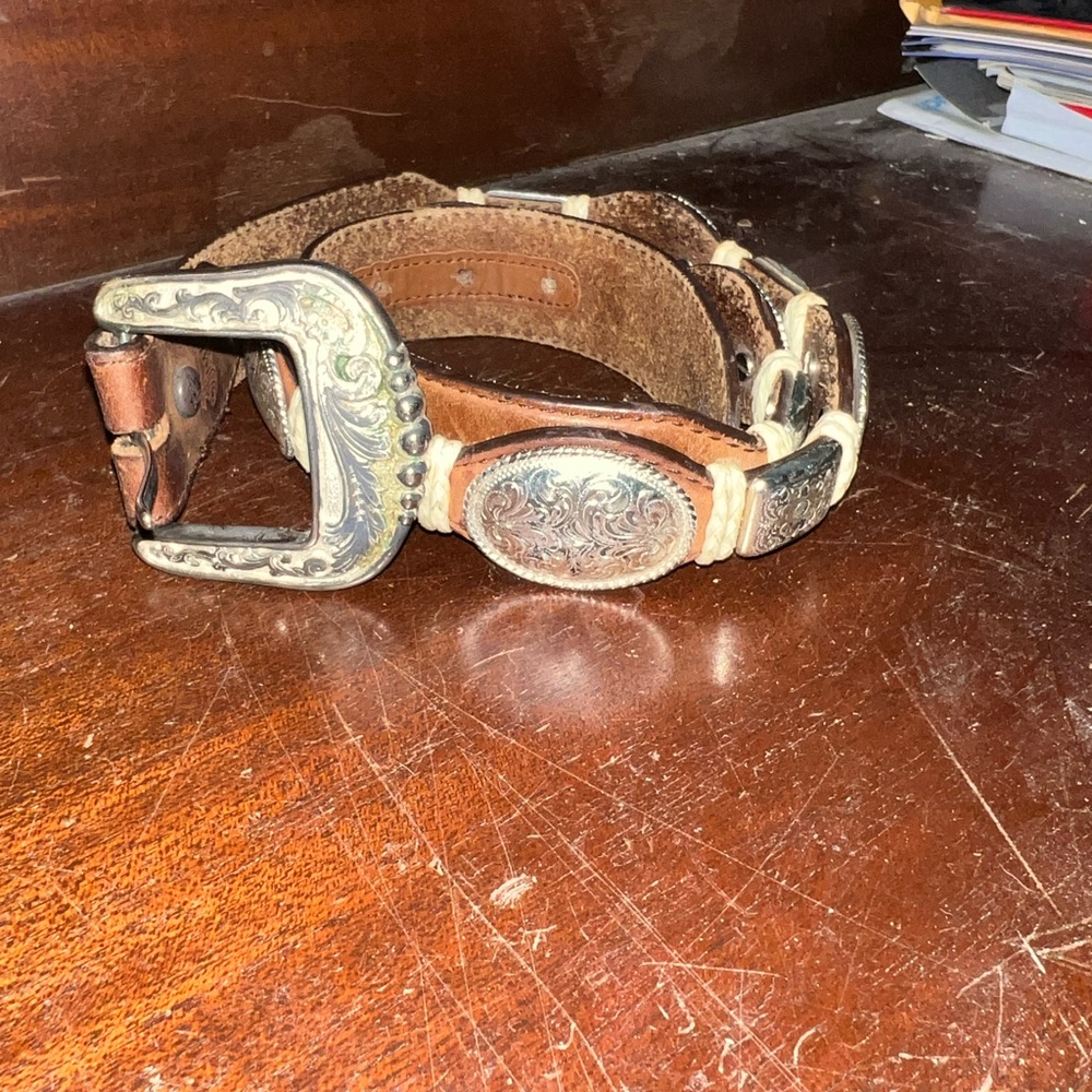 Nocona men’s leather belt with silver Brown Leather Belt with Silver Accent